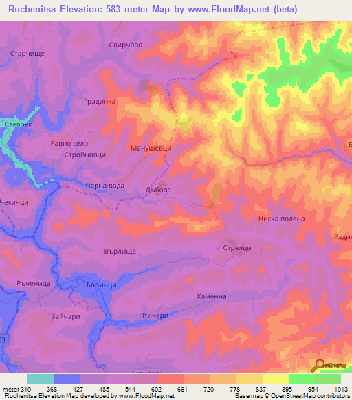 Ruchenitsa,Bulgaria Elevation Map