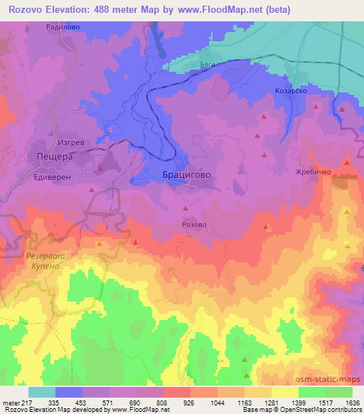 Rozovo,Bulgaria Elevation Map