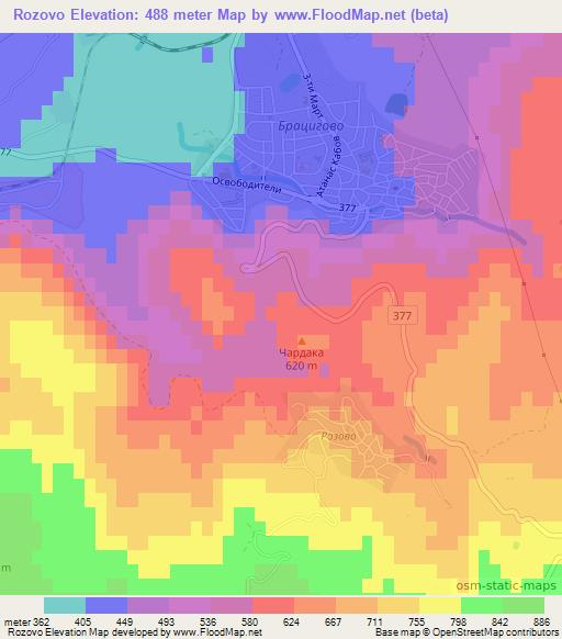 Rozovo,Bulgaria Elevation Map