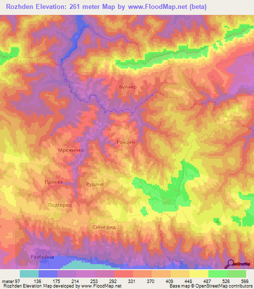 Rozhden,Bulgaria Elevation Map