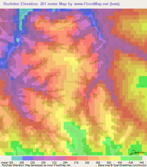 Rozhden,Bulgaria Elevation Map