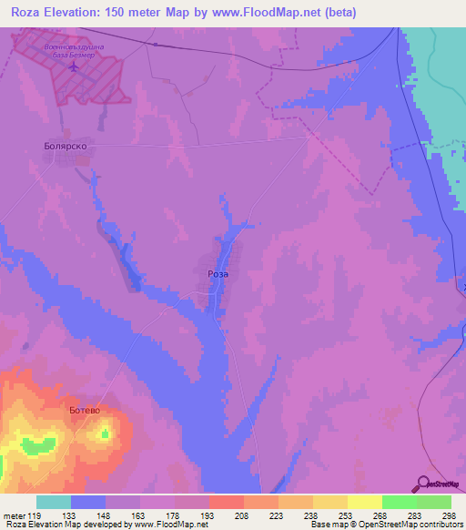 Roza,Bulgaria Elevation Map