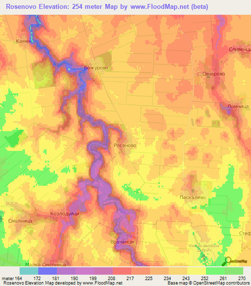 Rosenovo,Bulgaria Elevation Map