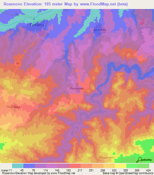 Rosenovo,Bulgaria Elevation Map