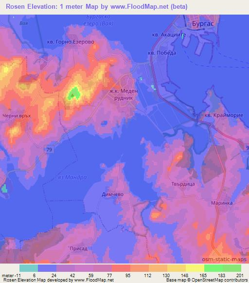 Rosen,Bulgaria Elevation Map