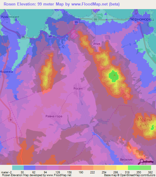 Rosen,Bulgaria Elevation Map