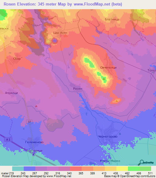 Rosen,Bulgaria Elevation Map