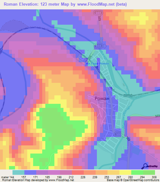 Roman,Bulgaria Elevation Map