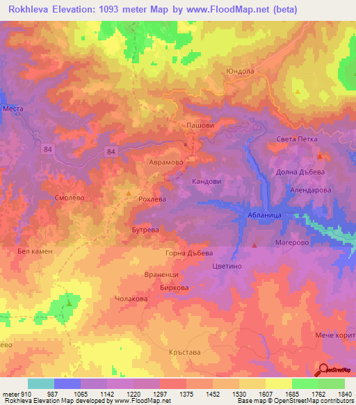 Rokhleva,Bulgaria Elevation Map