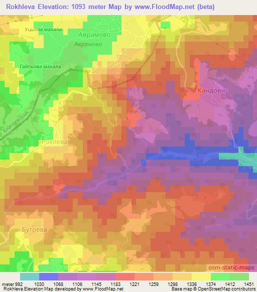 Rokhleva,Bulgaria Elevation Map