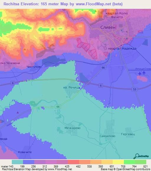 Rechitsa,Bulgaria Elevation Map