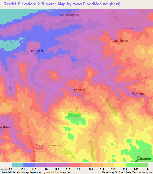 Razdel,Bulgaria Elevation Map