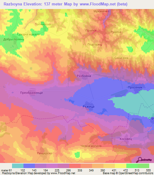 Razboyna,Bulgaria Elevation Map