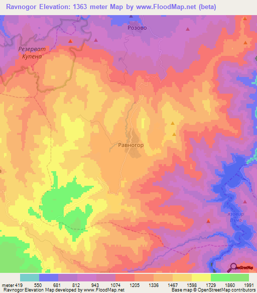 Ravnogor,Bulgaria Elevation Map