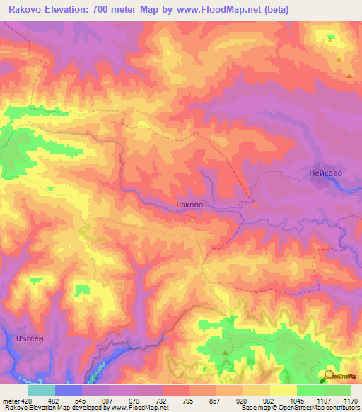 Rakovo,Bulgaria Elevation Map