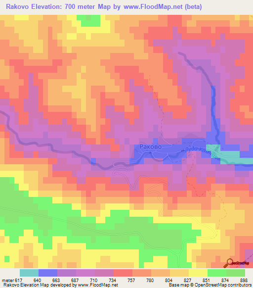 Rakovo,Bulgaria Elevation Map