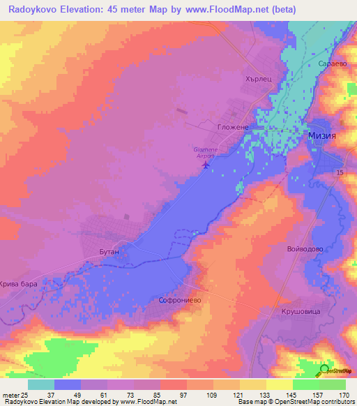 Radoykovo,Bulgaria Elevation Map