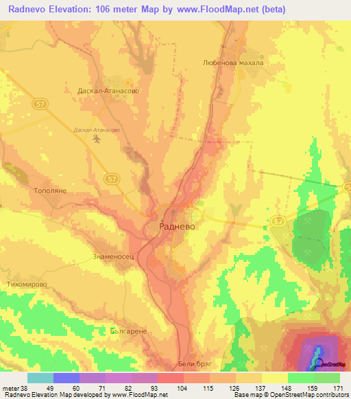 Radnevo,Bulgaria Elevation Map