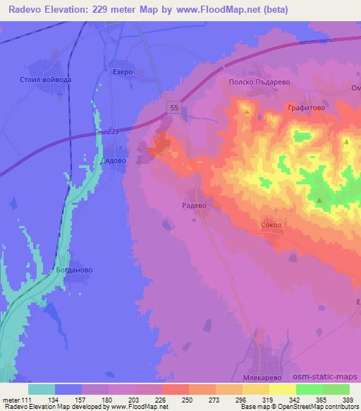 Radevo,Bulgaria Elevation Map