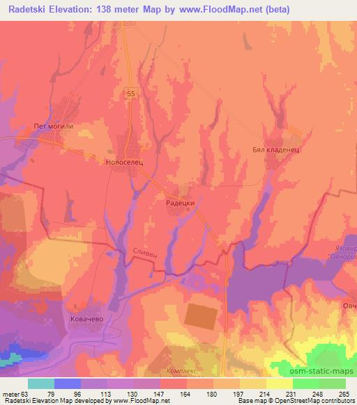 Radetski,Bulgaria Elevation Map