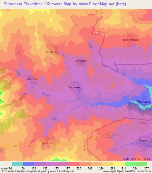 Purvenets,Bulgaria Elevation Map