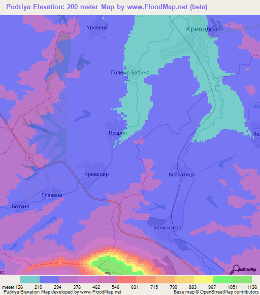 Pudriya,Bulgaria Elevation Map