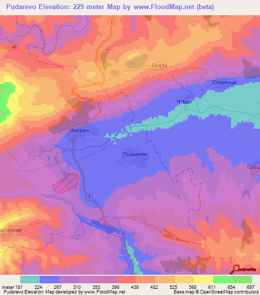 Pudarevo,Bulgaria Elevation Map