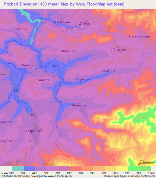 Ptichari,Bulgaria Elevation Map