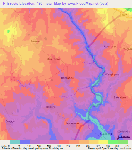 Prisadets,Bulgaria Elevation Map