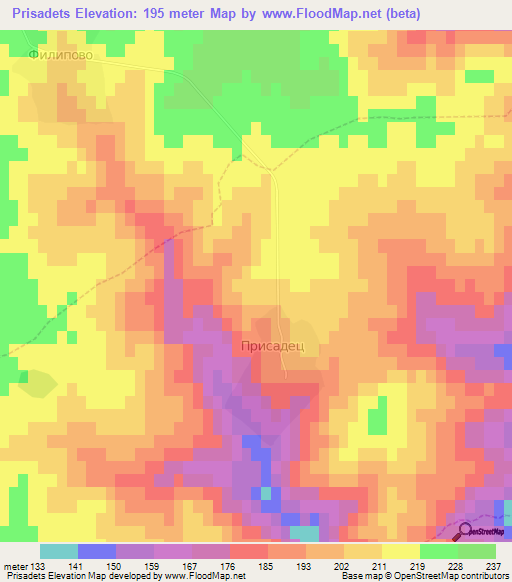 Prisadets,Bulgaria Elevation Map