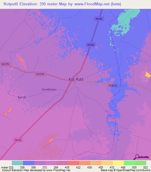 Kotputli,India Elevation Map