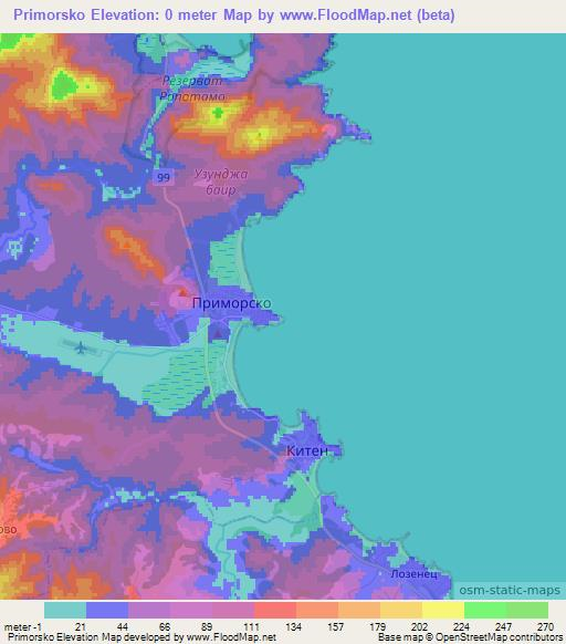 Primorsko,Bulgaria Elevation Map