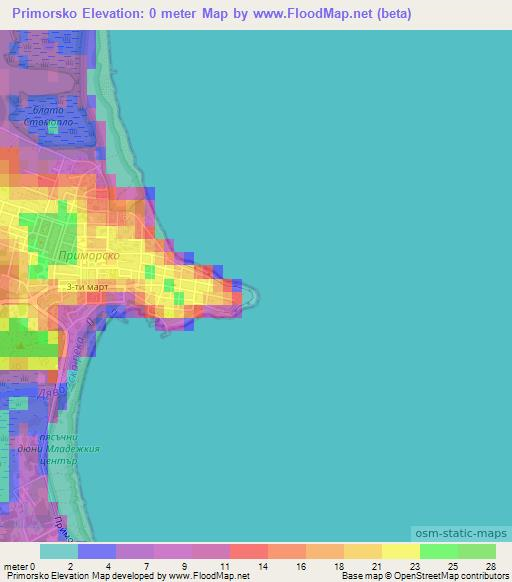 Primorsko,Bulgaria Elevation Map