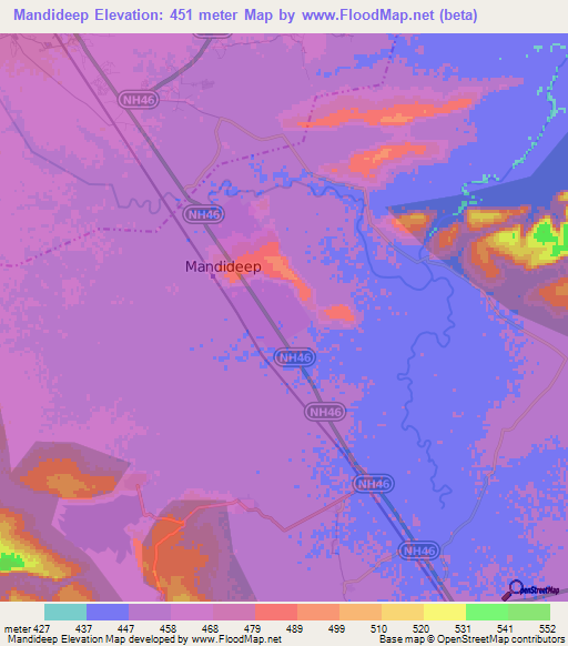 Mandideep,India Elevation Map