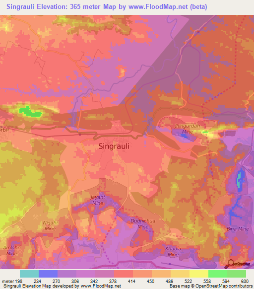 Singrauli,India Elevation Map