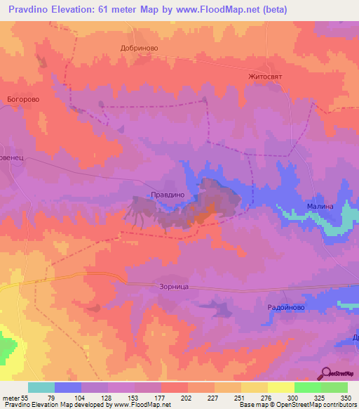 Pravdino,Bulgaria Elevation Map