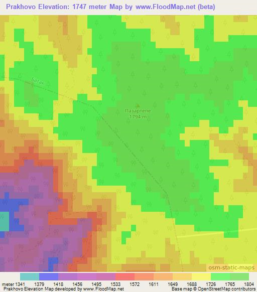 Prakhovo,Bulgaria Elevation Map