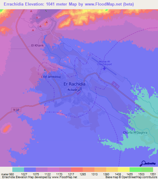 Errachidia,Morocco Elevation Map