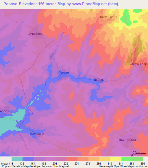 Popovo,Bulgaria Elevation Map