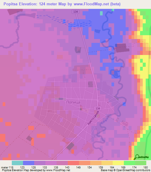 Popitsa,Bulgaria Elevation Map