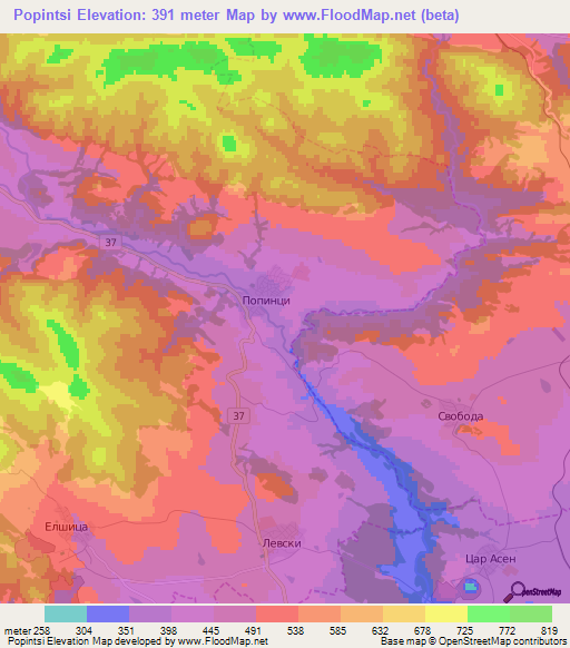 Popintsi,Bulgaria Elevation Map