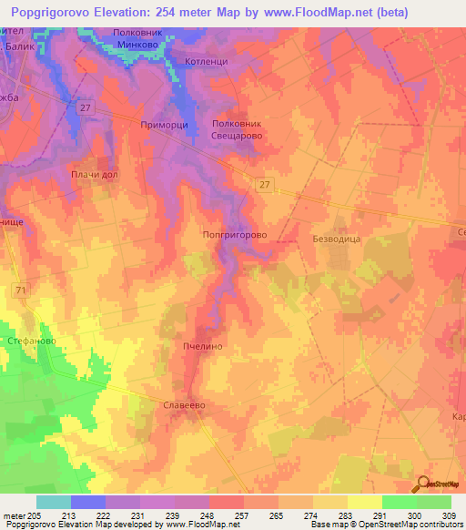 Popgrigorovo,Bulgaria Elevation Map