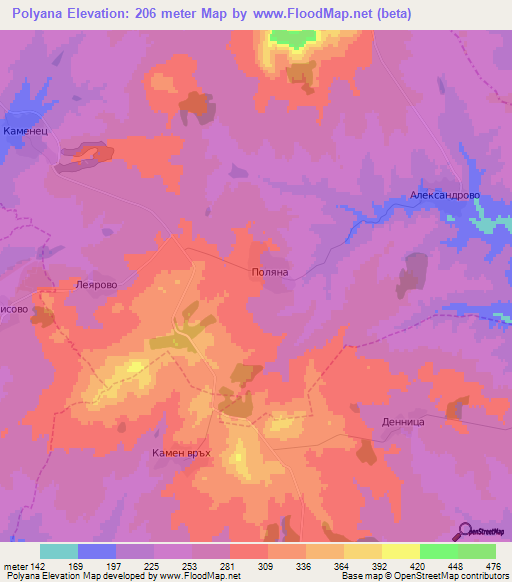 Polyana,Bulgaria Elevation Map