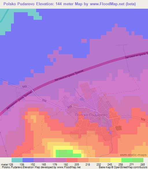 Polsko Pudarevo,Bulgaria Elevation Map