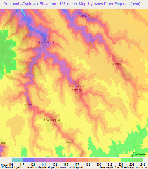 Polkovnik-Dyakovo,Bulgaria Elevation Map