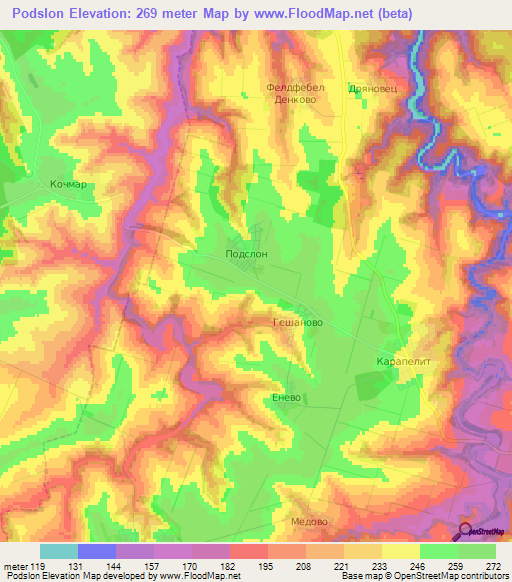 Podslon,Bulgaria Elevation Map