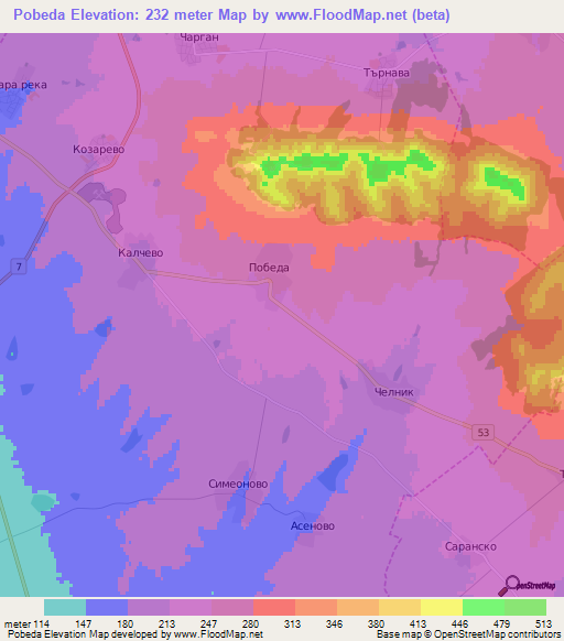 Pobeda,Bulgaria Elevation Map