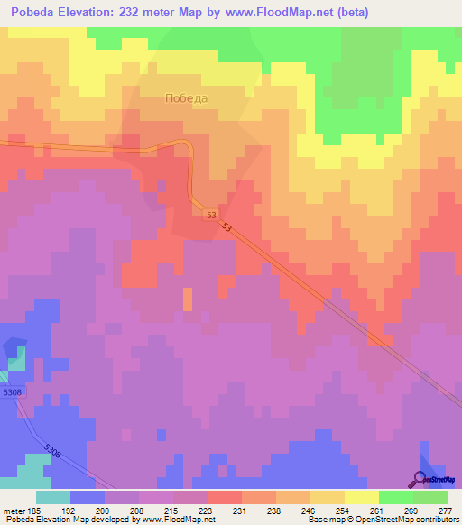 Pobeda,Bulgaria Elevation Map