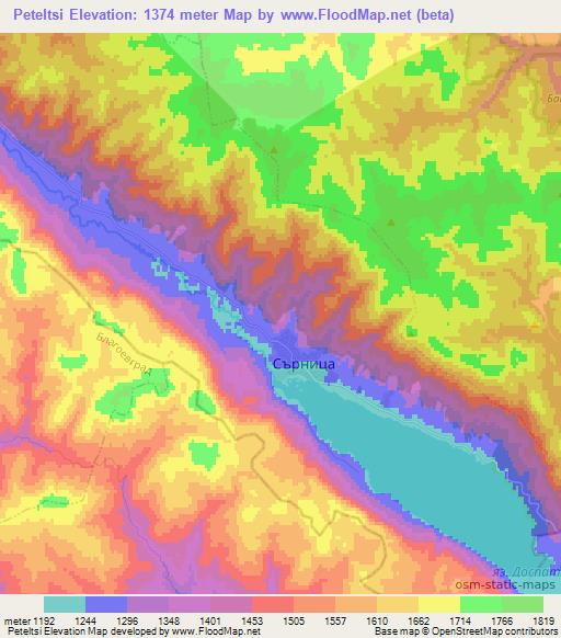 Peteltsi,Bulgaria Elevation Map