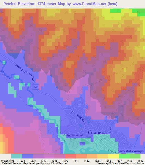 Peteltsi,Bulgaria Elevation Map